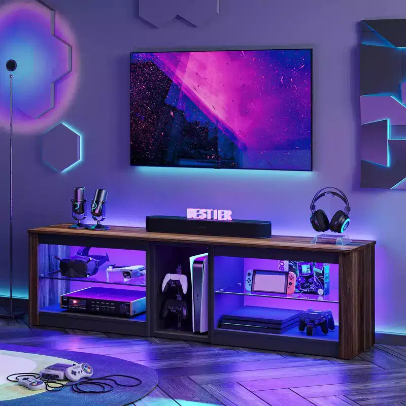 Mobile Porta TV Bestier per Televisori fino a 70 pollici con Illuminazione a LED, Centro di Intrattenimento per PS5 con Ripiani