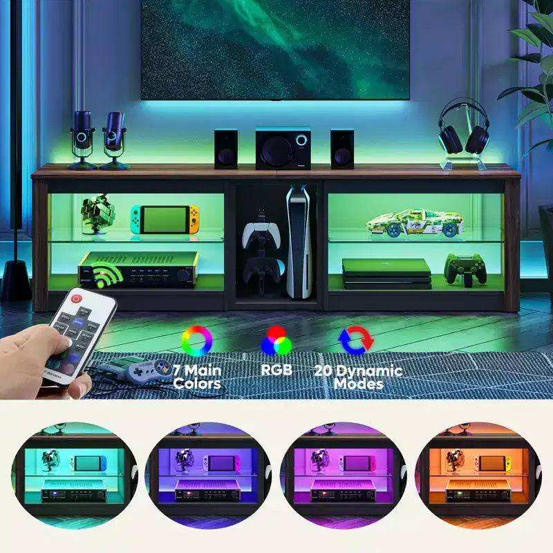 Mobile Porta TV Bestier per Televisori fino a 70 pollici con Illuminazione a LED, Centro di Intrattenimento per PS5 con Ripiani