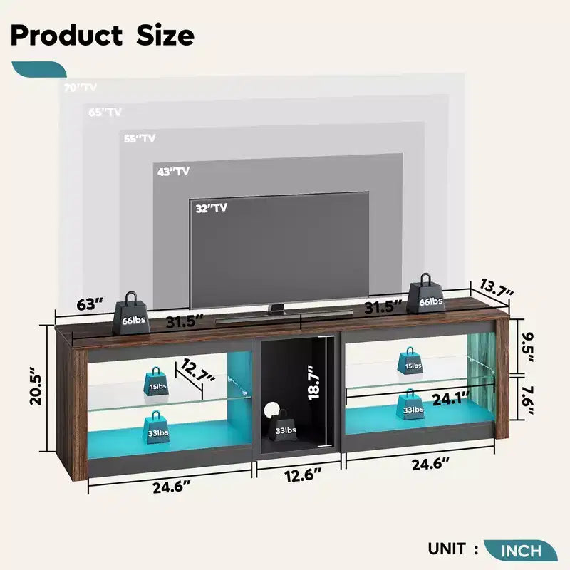 Mobile Porta TV Bestier per Televisori fino a 70 pollici con Illuminazione a LED, Centro di Intrattenimento per PS5 con Ripiani
