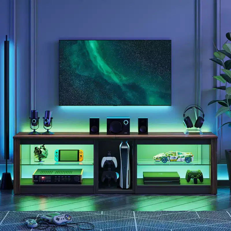 Mobile Porta TV Bestier per Televisori fino a 70 pollici con Illuminazione a LED, Centro di Intrattenimento per PS5 con Ripiani
