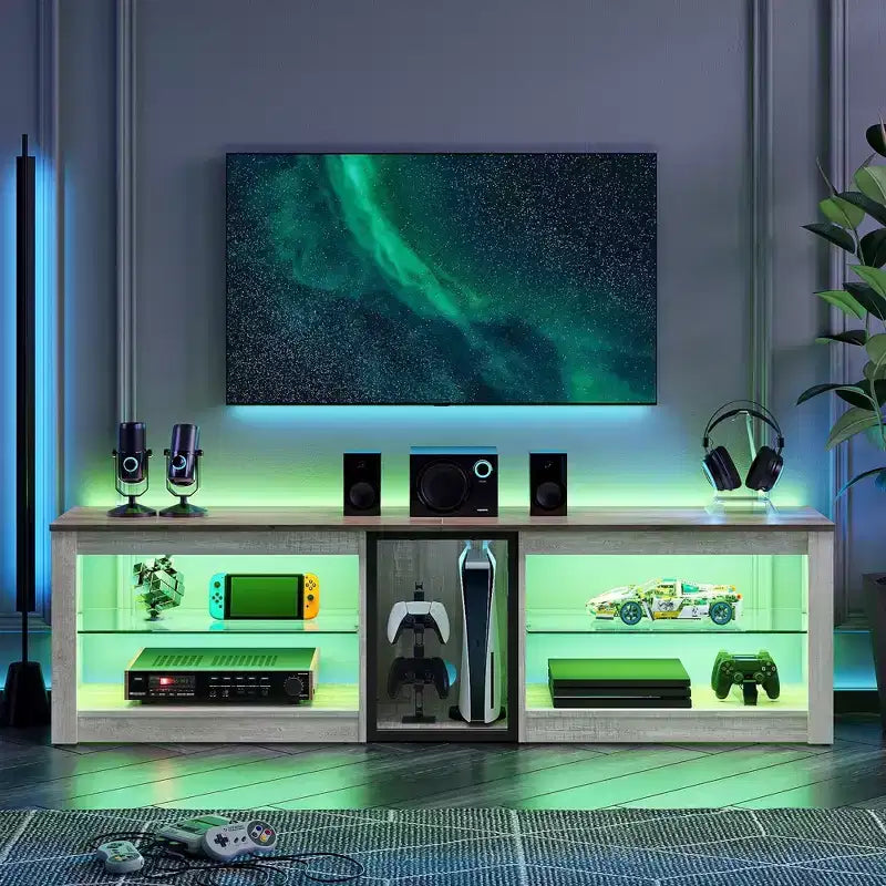 Mobile Porta TV Bestier per Televisori fino a 70 pollici con Illuminazione a LED, Centro di Intrattenimento per PS5 con Ripiani
