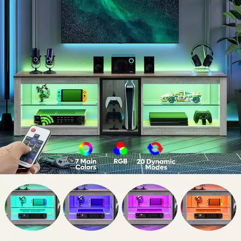 Mobile Porta TV Bestier per Televisori fino a 70 pollici con Illuminazione a LED, Centro di Intrattenimento per PS5 con Ripiani