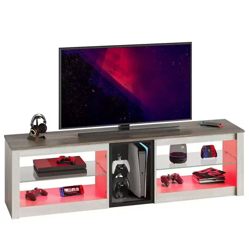 Mobile Porta TV Bestier per Televisori fino a 70 pollici con Illuminazione a LED, Centro di Intrattenimento per PS5 con Ripiani