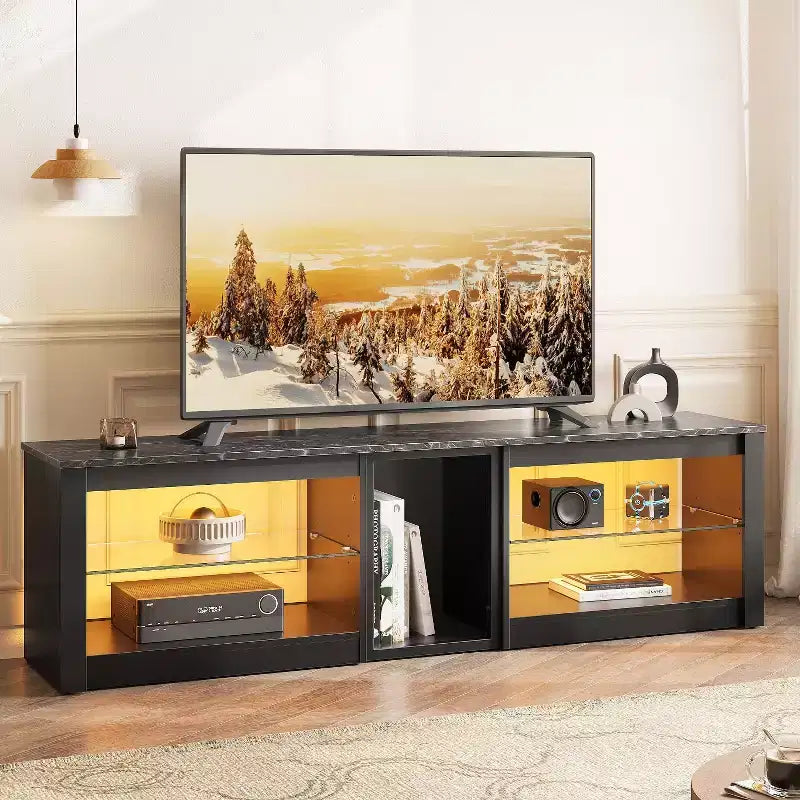 Mobile Porta TV Bestier per Televisori fino a 70 pollici con Illuminazione a LED, Centro di Intrattenimento per PS5 con Ripiani