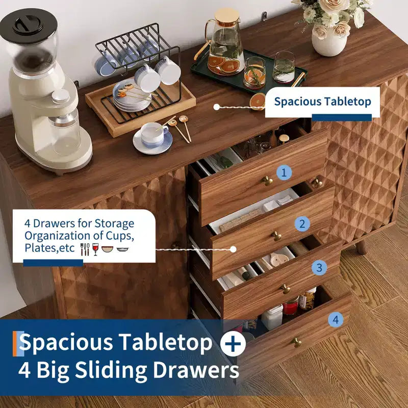 Mobile Contenitore Moderno per Soggiorno, Credenza Scolpita a Diamante in Truciolare,