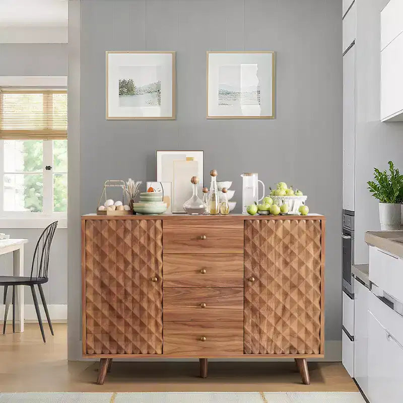 Mobile Contenitore Moderno per Soggiorno, Credenza Scolpita a Diamante in Truciolare,