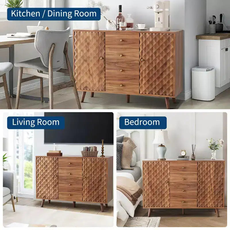 Mobile Contenitore Moderno per Soggiorno, Credenza Scolpita a Diamante in Truciolare,