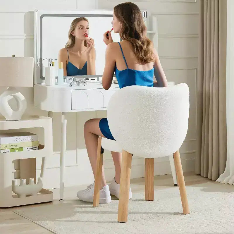 COZONY Sedia da Trucco con Schienale a Cuore, Confezione da 1/2, Sedia Vanity e da Pranzo in Tessuto Teddy per Camera da Letto, Comoda Poltrona Accent, Capacità 136 kg, Adatta sotto Scrivanie da 61 cm