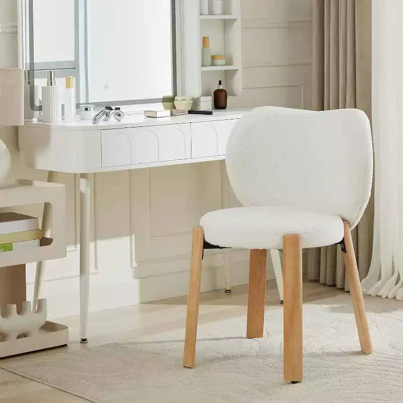 COZONY Sedia da Trucco con Schienale a Cuore, Confezione da 1/2, Sedia Vanity e da Pranzo in Tessuto Teddy per Camera da Letto, Comoda Poltrona Accent, Capacità 136 kg, Adatta sotto Scrivanie da 61 cm