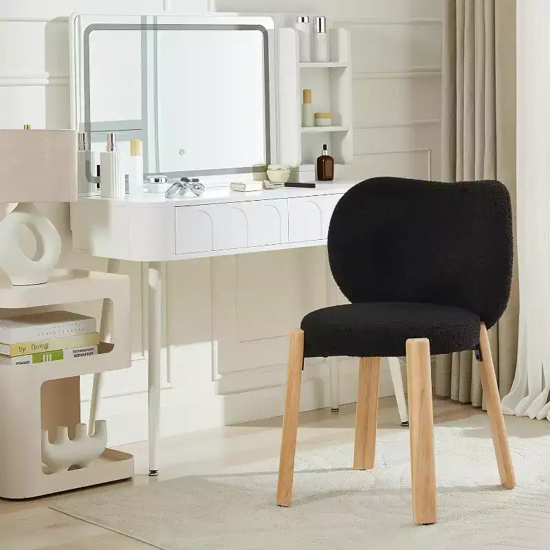 COZONY Sedia da Trucco con Schienale a Cuore, Confezione da 1/2, Sedia Vanity e da Pranzo in Tessuto Teddy per Camera da Letto, Comoda Poltrona Accent, Capacità 136 kg, Adatta sotto Scrivanie da 61 cm