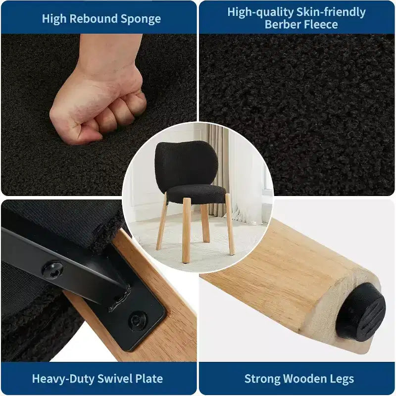 COZONY Sedia da Trucco con Schienale a Cuore, Confezione da 1/2, Sedia Vanity e da Pranzo in Tessuto Teddy per Camera da Letto, Comoda Poltrona Accent, Capacità 136 kg, Adatta sotto Scrivanie da 61 cm