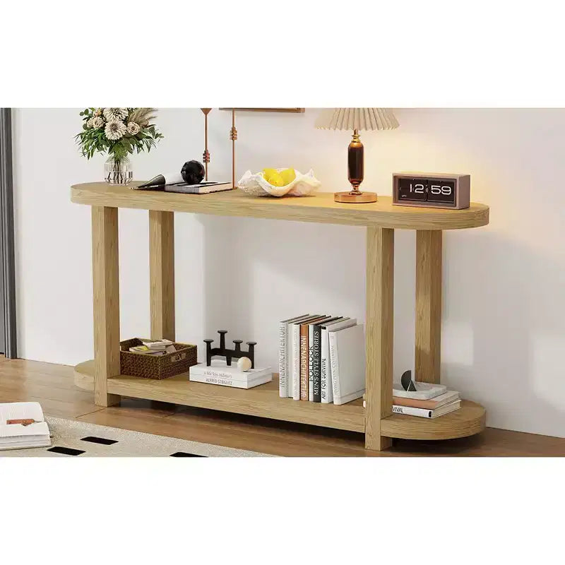 Tavolo Consolle Stretto in Legno con Ripiani, Tavolo da Ingresso Minimalista con Design Affusolato per Corridoio e Ingresso