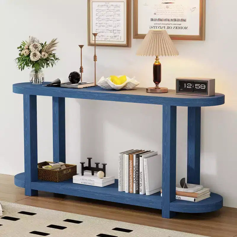 Tavolo Consolle Stretto in Legno con Ripiani, Tavolo da Ingresso Minimalista con Design Affusolato per Corridoio e Ingresso
