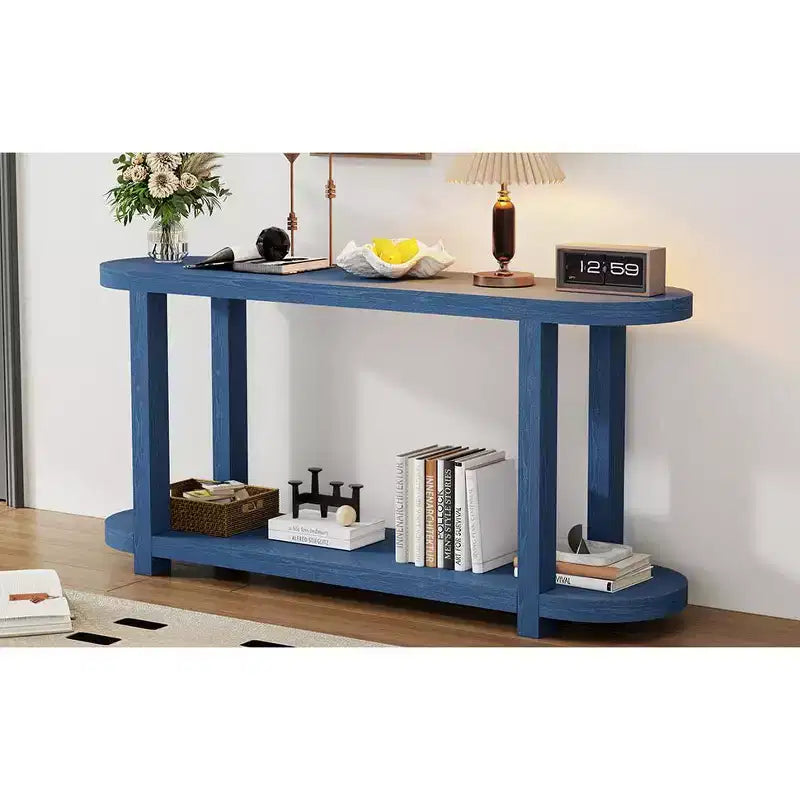 Tavolo Consolle Stretto in Legno con Ripiani, Tavolo da Ingresso Minimalista con Design Affusolato per Corridoio e Ingresso