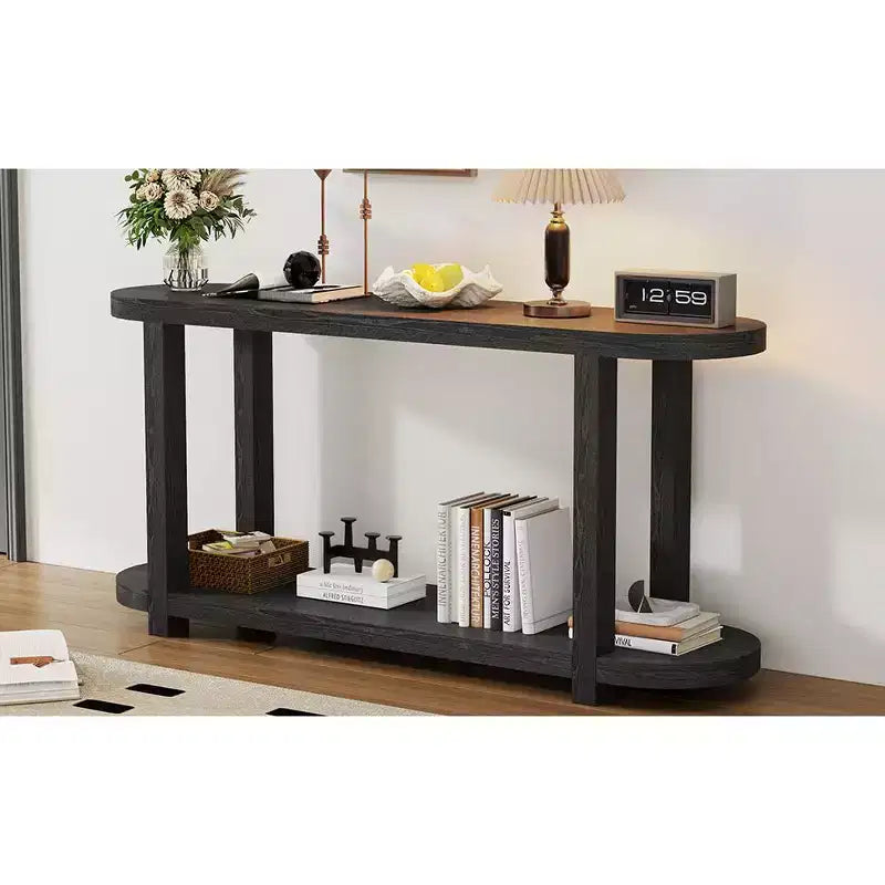 Tavolo Consolle Stretto in Legno con Ripiani, Tavolo da Ingresso Minimalista con Design Affusolato per Corridoio e Ingresso