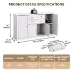 Credenza a buffet da fattoria 58 con mobiletto, mobiletto con 2 cassetti e 4 ante a granaio scanalate, mobiletto da caffè in legno