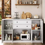 Credenza a buffet da fattoria 58 con mobiletto, mobiletto con 2 cassetti e 4 ante a granaio scanalate, mobiletto da caffè in legno