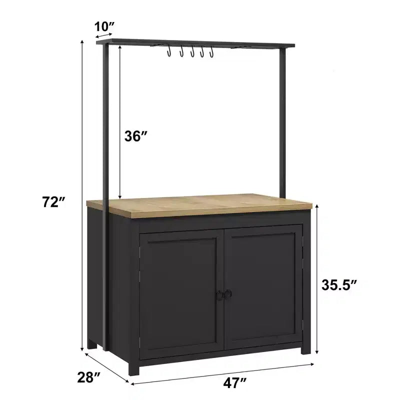 Isola Cucina con Contenitore 106,68 cm - Carrello Cucina Resistente, Isola Cucina Mobile con 2 Ripiani e 5 Ganci, Piano di Lavoro in Legno Massello per Piccoli Spazi