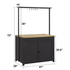 Isola Cucina con Contenitore 106,68 cm - Carrello Cucina Resistente, Isola Cucina Mobile con 2 Ripiani e 5 Ganci, Piano di Lavoro in Legno Massello per Piccoli Spazi