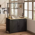 Isola Cucina con Contenitore 106,68 cm - Carrello Cucina Resistente, Isola Cucina Mobile con 2 Ripiani e 5 Ganci, Piano di Lavoro in Legno Massello per Piccoli Spazi