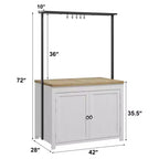 Isola Cucina con Contenitore 106,68 cm - Carrello Cucina Resistente, Isola Cucina Mobile con 2 Ripiani e 5 Ganci, Piano di Lavoro in Legno Massello per Piccoli Spazi