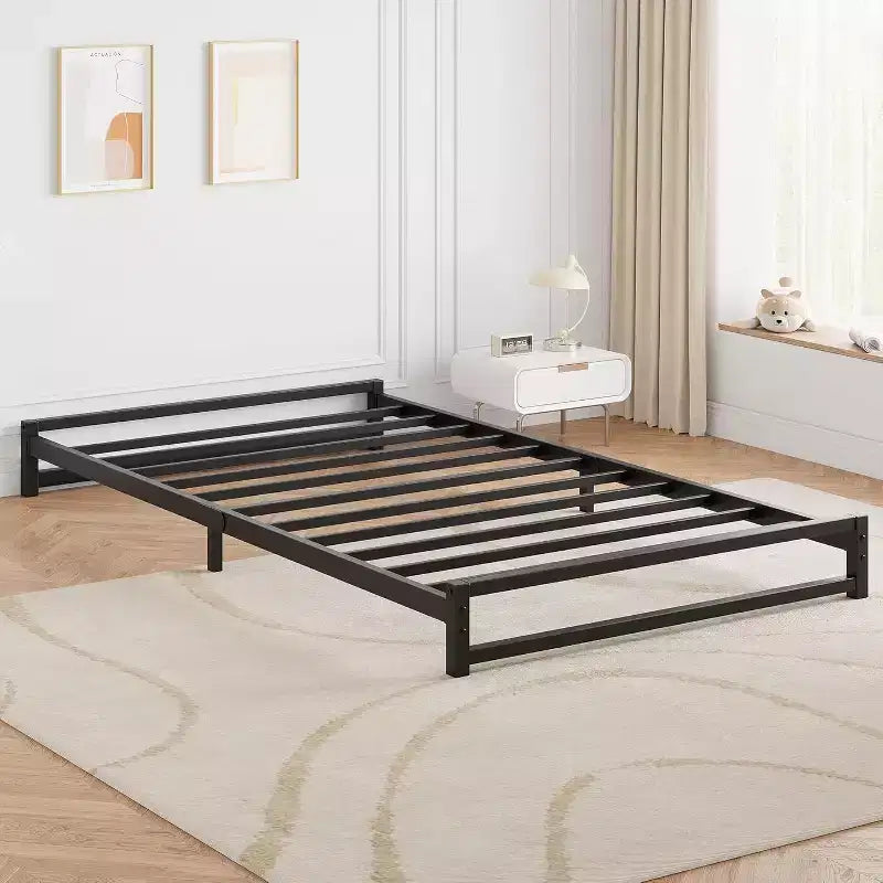 Struttura Letto Senza Testiera, Struttura Letto a Piattaforma in Metallo con 6 Vani Contenitore Sottostanti, Supporto a Doghe in Metallo, Nessuna Rete a Molle Necessaria, Facile da Montare
