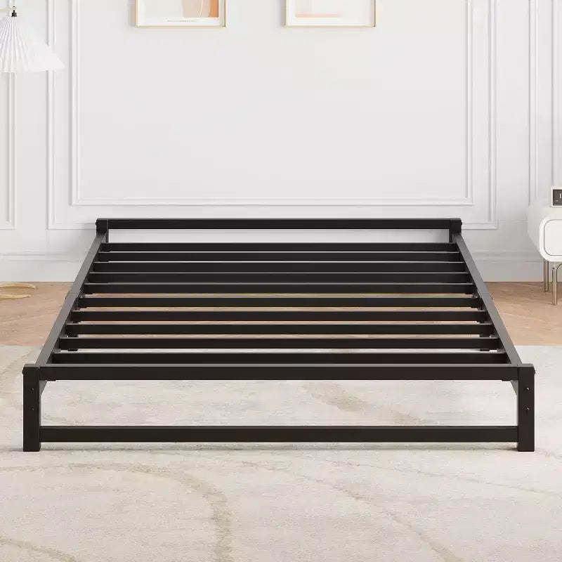 Struttura Letto Senza Testiera, Struttura Letto a Piattaforma in Metallo con 6 Vani Contenitore Sottostanti, Supporto a Doghe in Metallo, Nessuna Rete a Molle Necessaria, Facile da Montare
