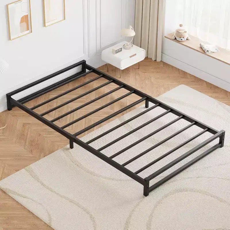 Struttura Letto Senza Testiera, Struttura Letto a Piattaforma in Metallo con 6 Vani Contenitore Sottostanti, Supporto a Doghe in Metallo, Nessuna Rete a Molle Necessaria, Facile da Montare