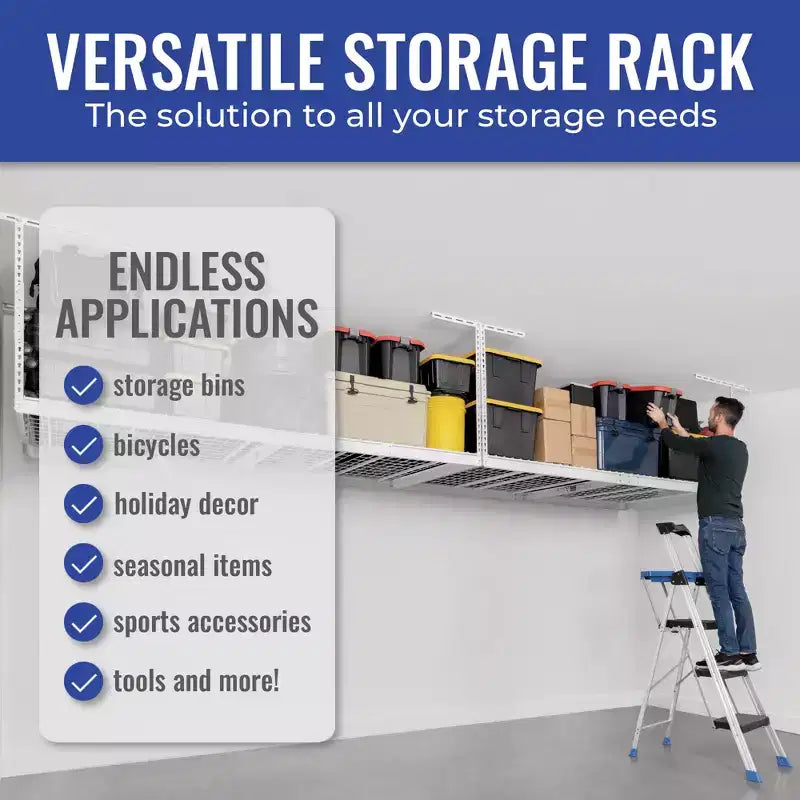 SafeRacks 4x8 Scaffale portaoggetti da soffitto per garage - Pacco da 2 ripiani
