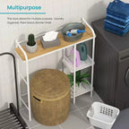Home Zone Living Scaffale da Bagno Salvaspazio da Appoggio a 3 Ripiani Sopra il WC con Piano d'Appoggio in Bambù e Struttura in Acciaio, Finitura Bianca