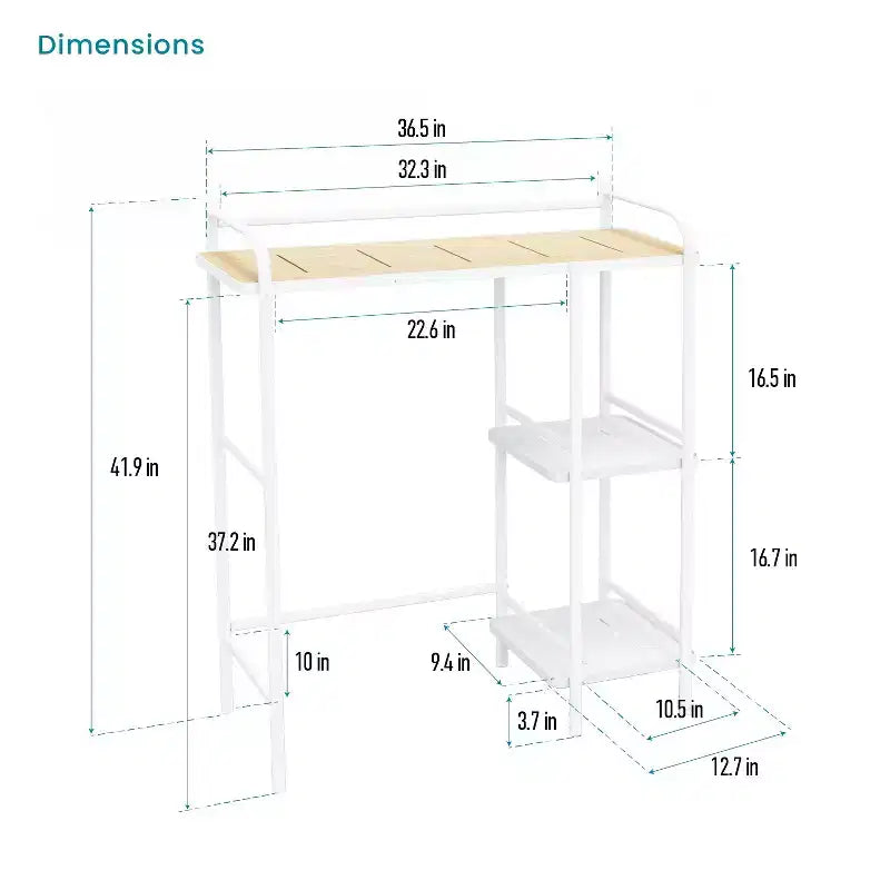 Home Zone Living Scaffale da Bagno Salvaspazio da Appoggio a 3 Ripiani Sopra il WC con Piano d'Appoggio in Bambù e Struttura in Acciaio, Finitura Bianca