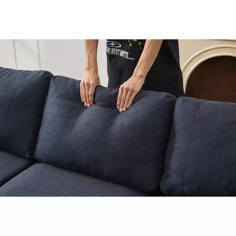 MAYEERTY Divano sezionale a L da 106 pollici di larghezza, divano angolare convertibile a 6 posti con 2 cuscini, in lino moderno, gambe in metallo per soggiorno/appartamento