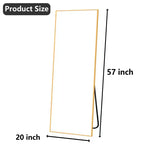 MAYEERTY Aluminum Full-Length Mirror 57x20in, Gold, Right Angle, Tempered Glass, With Stand