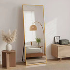 MAYEERTY Specchio intero in alluminio 57x20 pollici, oro, angolare, vetro temperato, con supporto