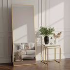 MAYEERTY Specchio intero in alluminio 57x20 pollici, oro, angolare, vetro temperato, con supporto