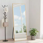 MAYEERTY Specchio intero in alluminio 57x20 pollici, oro, angolare, vetro temperato, con supporto