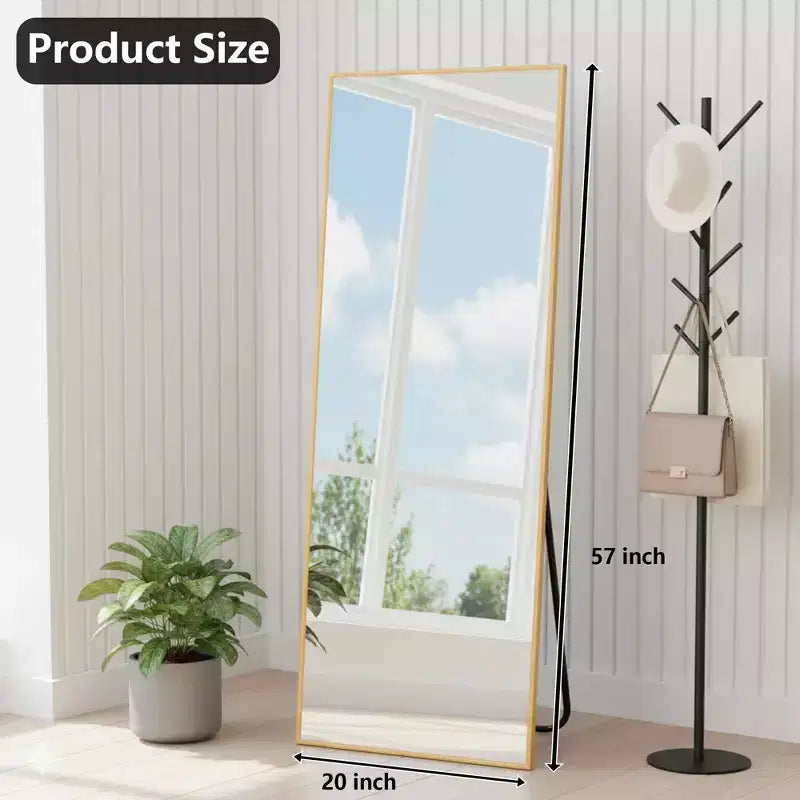 MAYEERTY Specchio intero in alluminio 57x20 pollici, oro, angolare, vetro temperato, con supporto