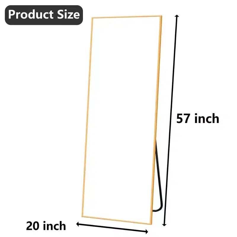 MAYEERTY Specchio intero in alluminio 57x20 pollici, oro, angolare, vetro temperato, con supporto