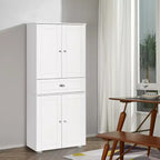 HOMCOM Dispensa da Cucina Autoportante da 183 cm con 2 Armadi a Doppia Anta e 1 Cassetto Centrale, Bianca