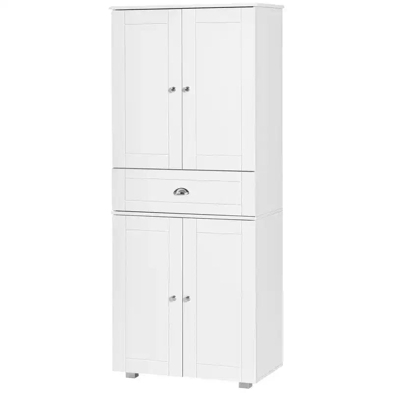 HOMCOM Dispensa da Cucina Autoportante da 183 cm con 2 Armadi a Doppia Anta e 1 Cassetto Centrale, Bianca