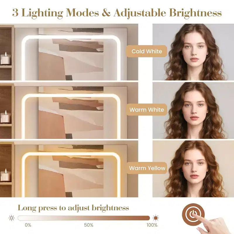 Toeletta con Luci a LED e Stazione di Ricarica Tavolo da Trucco con Specchio, Cassetti, Sgabello Contenitore e Prese di Corrente