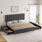 Struttura letto, Letto contenitore con piattaforma, 4 cassetti, Testiera regolabile, Doghe in legno, Silenzioso, Nessuna molla necessaria, Facile montaggio