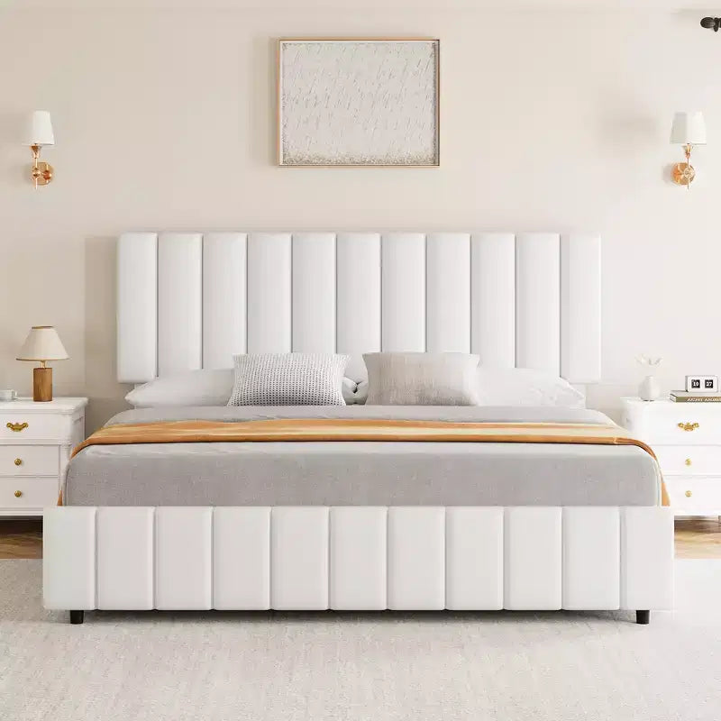 Struttura letto, Letto contenitore con piattaforma, 4 cassetti, Testiera regolabile, Doghe in legno, Silenzioso, Nessuna molla necessaria, Facile montaggio