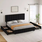 Struttura letto, Letto contenitore con piattaforma, 4 cassetti, Testiera regolabile, Doghe in legno, Silenzioso, Nessuna molla necessaria, Facile montaggio