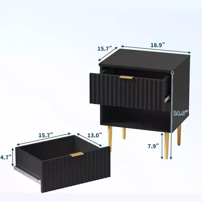 COZONY Comodino Moderno con Scanalature e Stazione di Ricarica, Tavolino da Notte a 2 Cassetti con Porte USB per Camera da Letto e Appartamento