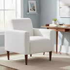Homy Casa Poltrona con Tessuto Testurizzato e Gambe in Legno, Poltrona da Soggiorno, Bianca