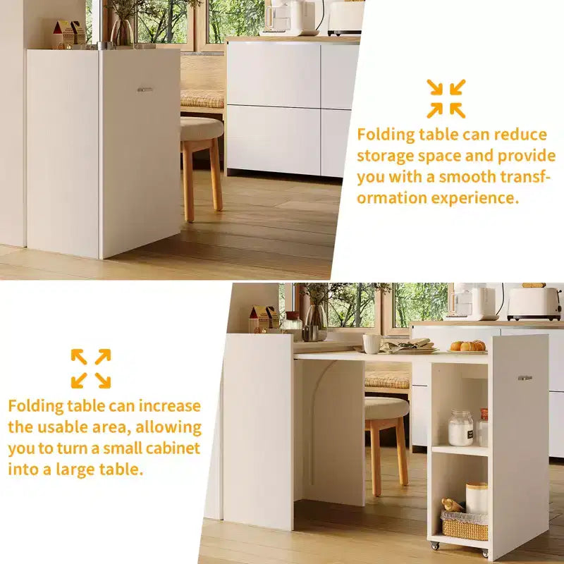 Scrivania Pieghevole per Computer da 50" con Scaffale, Tavolo Estensibile per Ufficio Domestico con Ruote, Scrivania da Studio per Lavoro, Studio con Ripiani Portaoggetti Senza Schienale