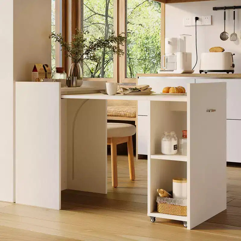 Scrivania Pieghevole per Computer da 50" con Scaffale, Tavolo Estensibile per Ufficio Domestico con Ruote, Scrivania da Studio per Lavoro, Studio con Ripiani Portaoggetti Senza Schienale