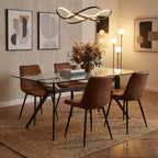 Homy Casa Sedie da pranzo imbottite in similpelle, set da 4 con gambe in metallo, marrone