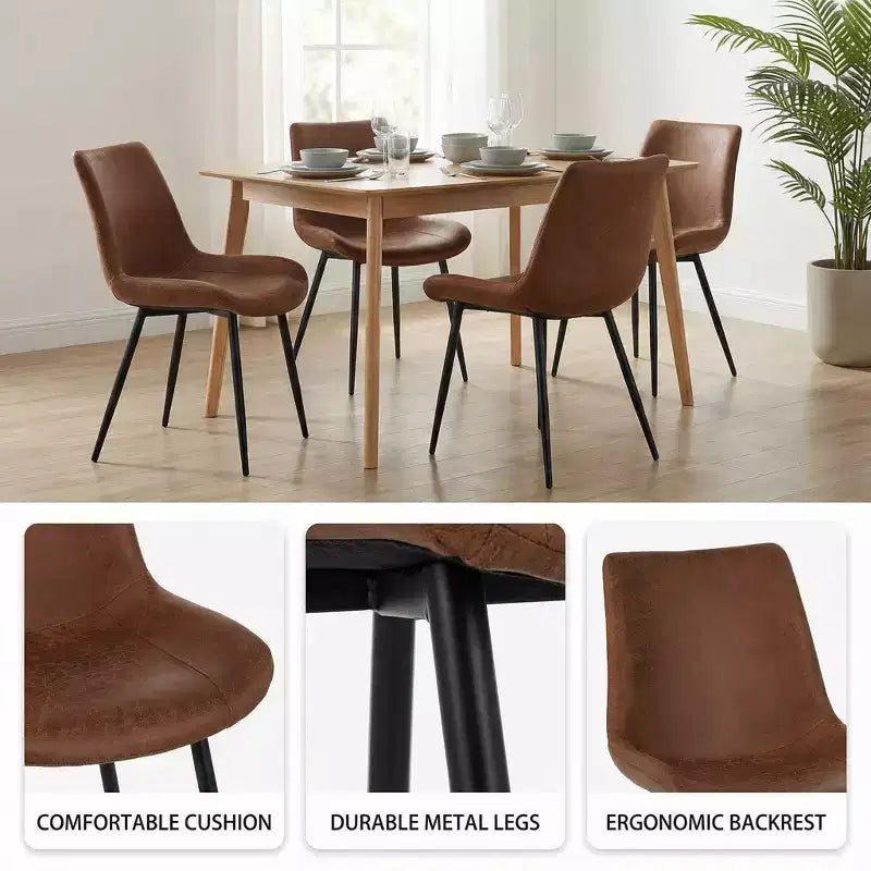 Homy Casa Sedie da pranzo imbottite in similpelle, set da 4 con gambe in metallo, marrone